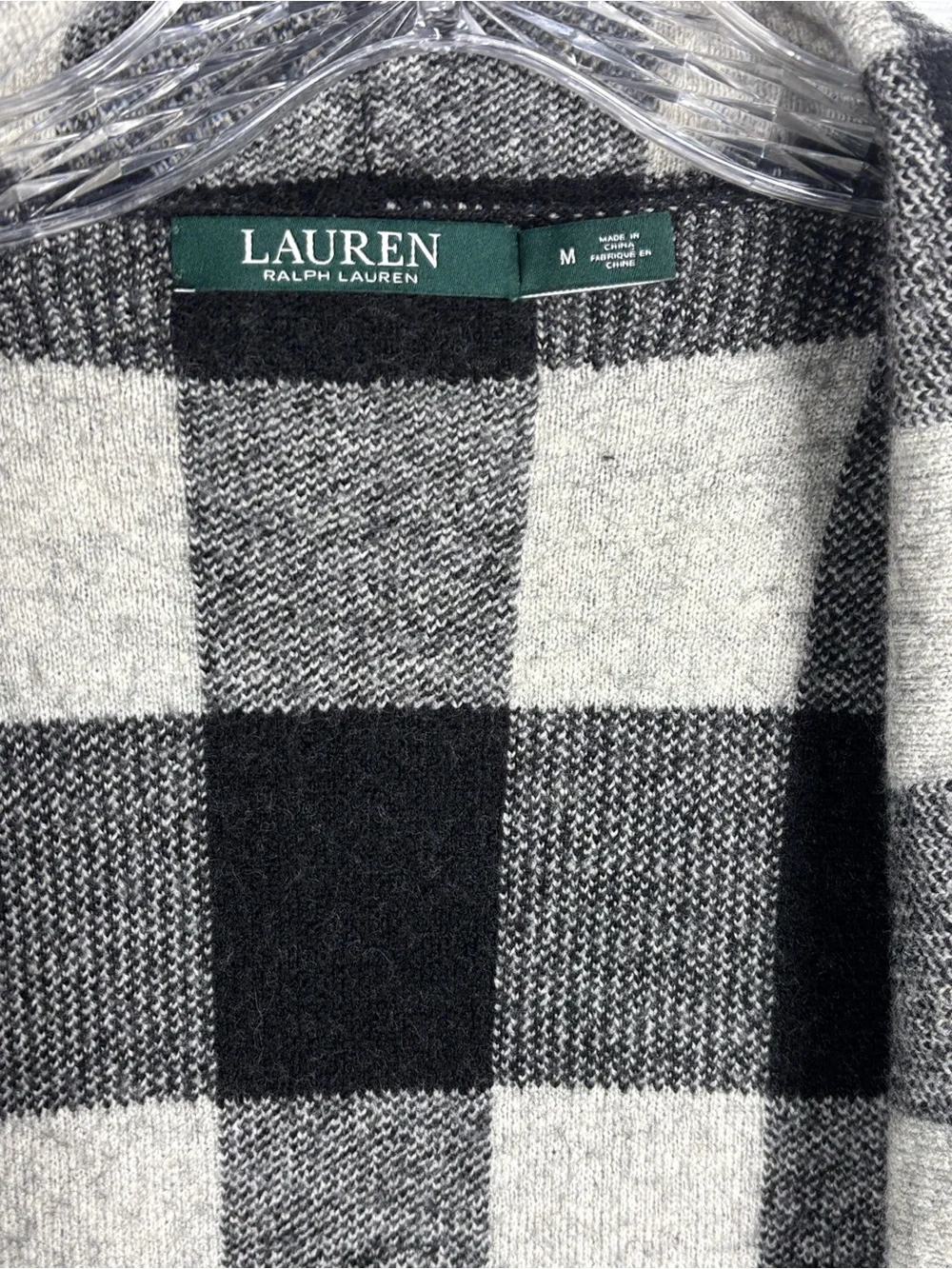 Lauren Ralph Lauren Black White Buffalo Plaid Open Cape Heavy Wool Seeater M